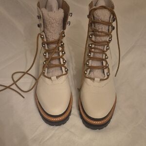 Marc Fisher Cream and Tan Lace-Up Boots